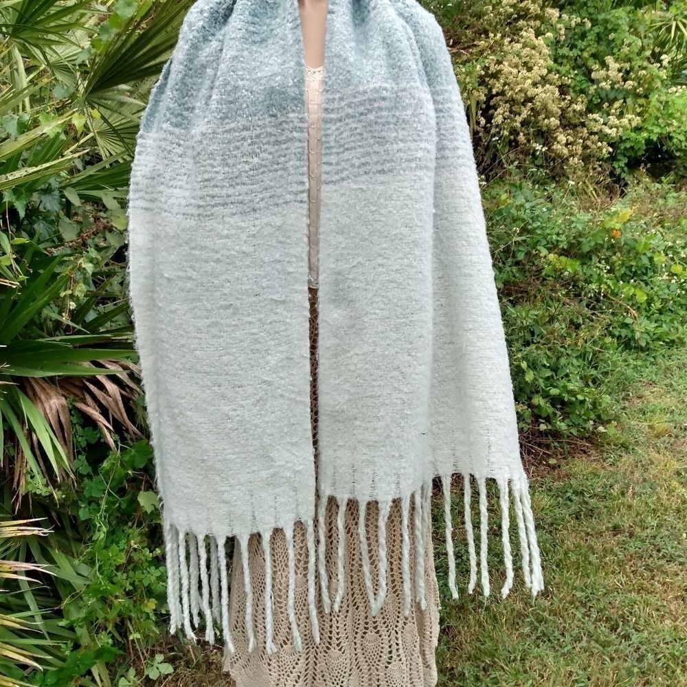 NEW MER SEA Oversized 100% Polyester Shades of Green Scarf/Wrap with Fringe
